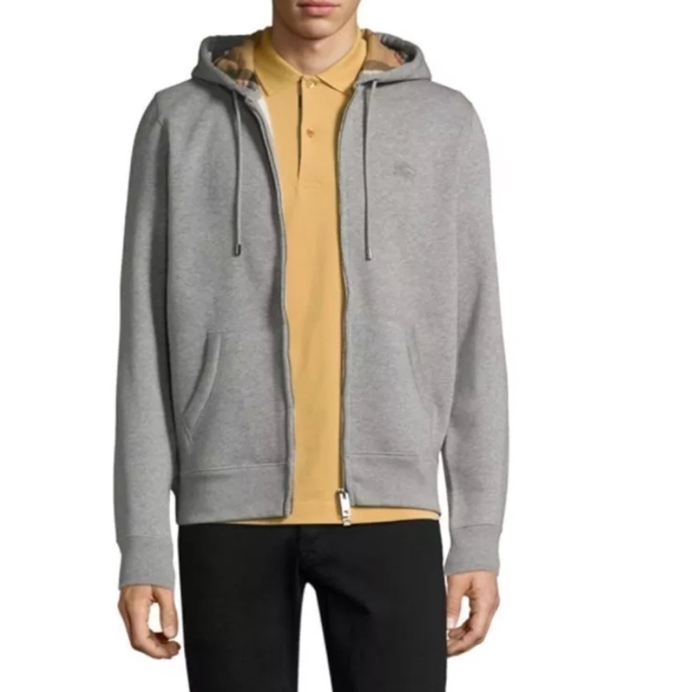 New Burberry Men's Claredon Hoodie Pale Grey - L